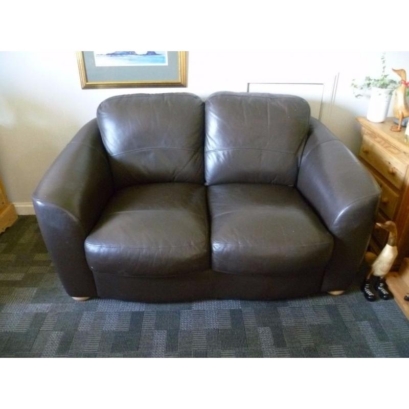 Two seater brown leather sofa