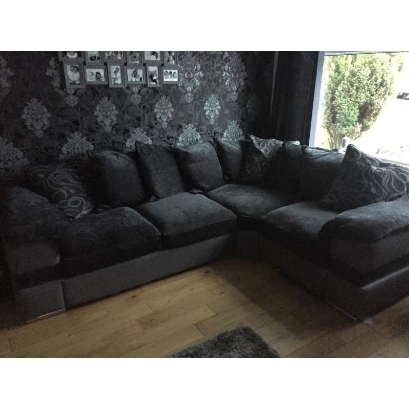 Charcoal fabric and leather corner group