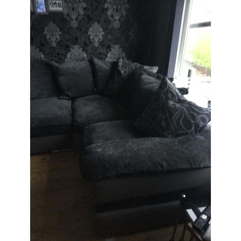 Charcoal fabric and leather corner group