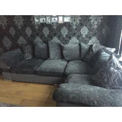 Charcoal fabric and leather corner group