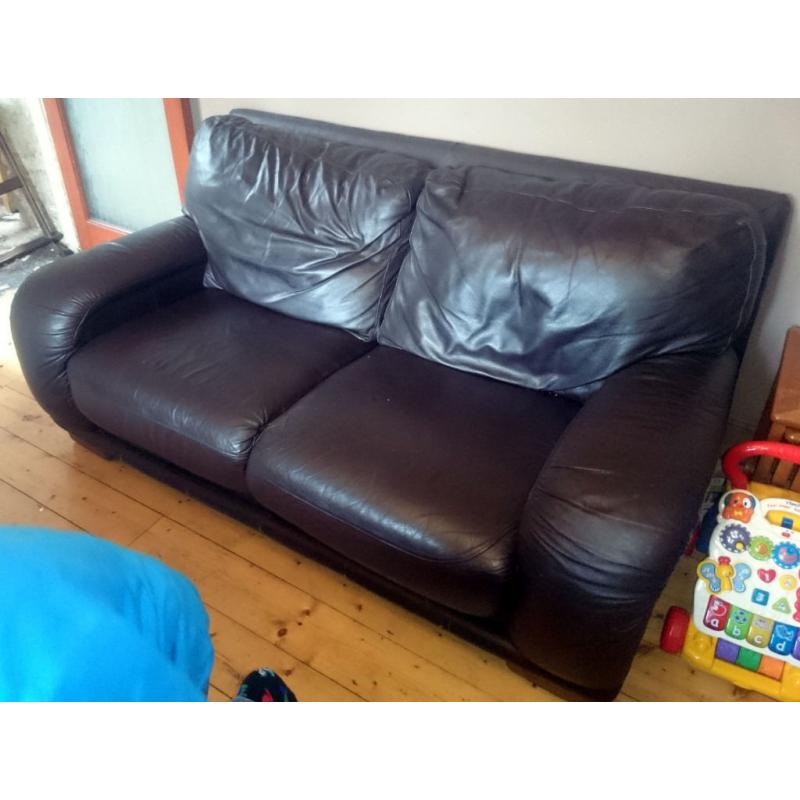 Brown Leather 2 Seater Sofa