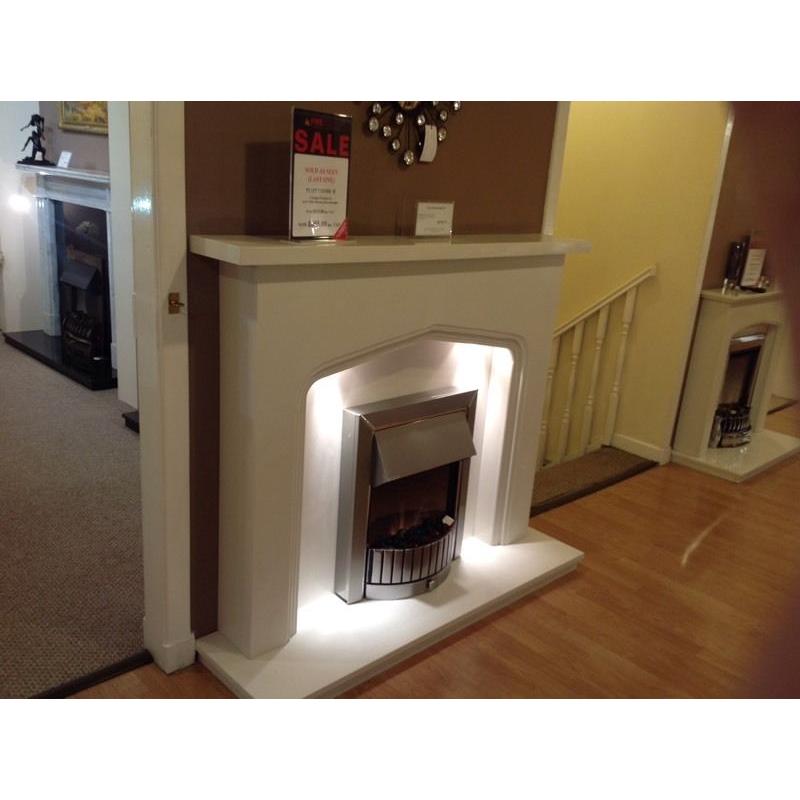 Plain Gothic 54" Ex Display Fireplace In Arctic White With Lights