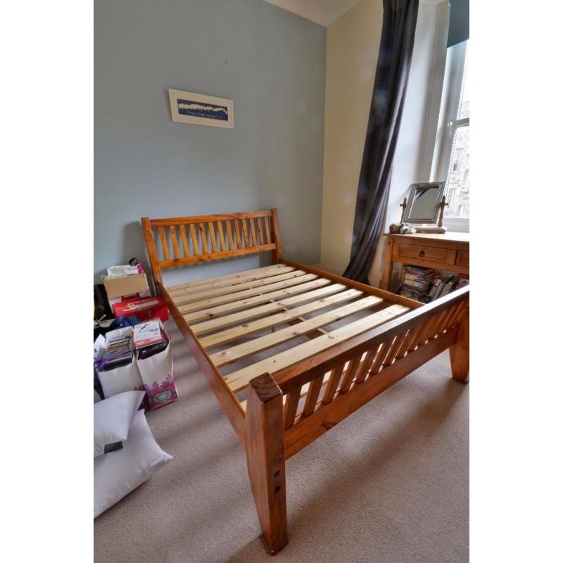 Quality double bed, solid chunky wood.