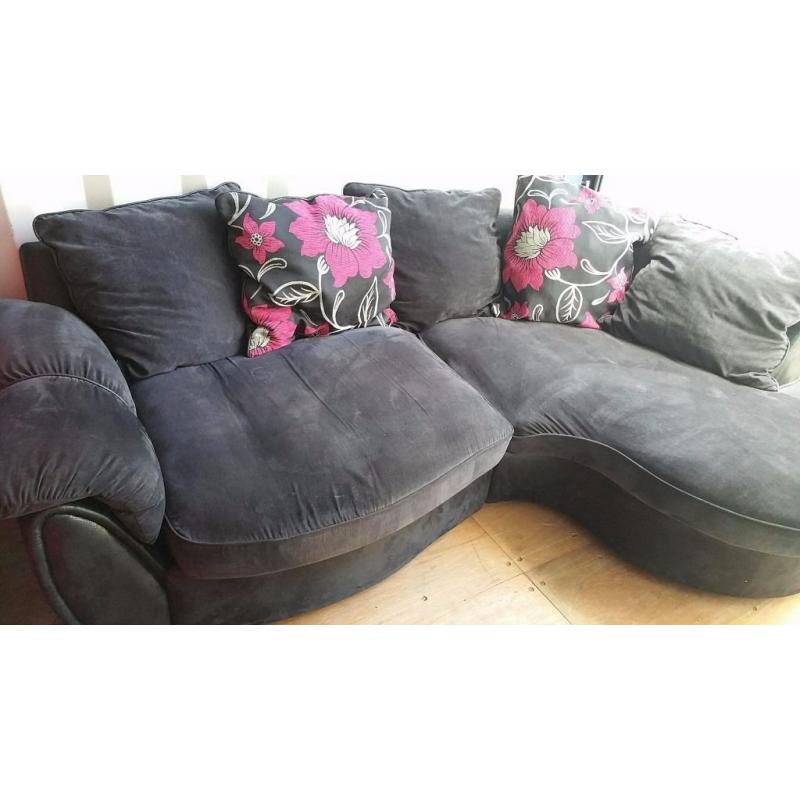 LUSH BLACKISH GREY CURVED CORNER SOFA FOR SALE.