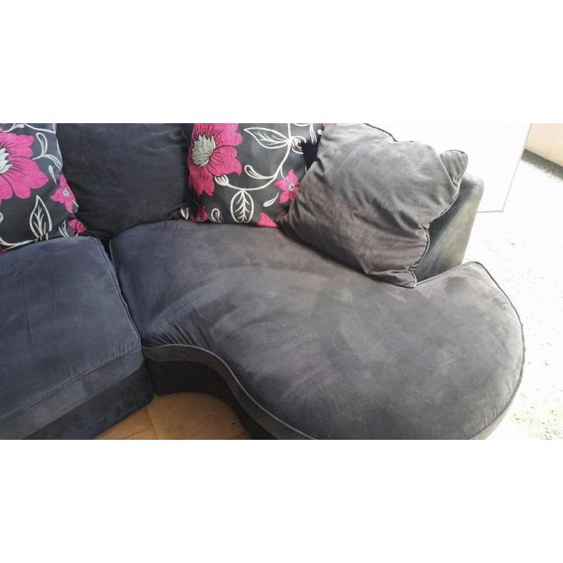 LUSH BLACKISH GREY CURVED CORNER SOFA FOR SALE.