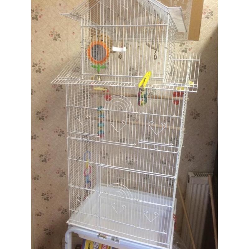 bird cage for sale with food pots and a bird bath and extra bits