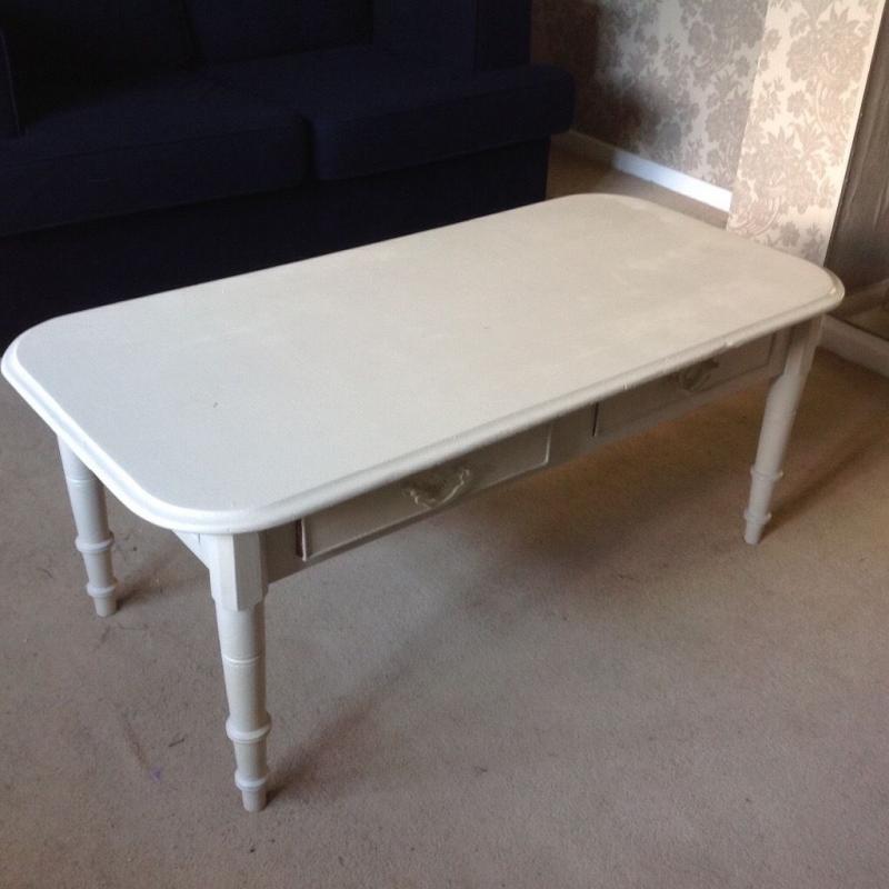 Cream Upcycled Shabby Chic Wooden Rectangle Table with 4 Drawers