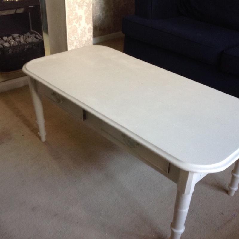 Cream Upcycled Shabby Chic Wooden Rectangle Table with 4 Drawers