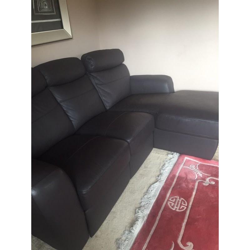 Brown leather corner sofa with recliner - sold!!