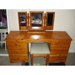 Pine dresser, with separate mirror and stool included in price.