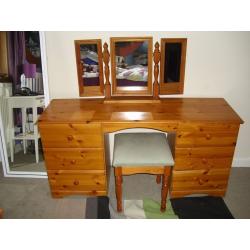 Pine dresser, with separate mirror and stool included in price.