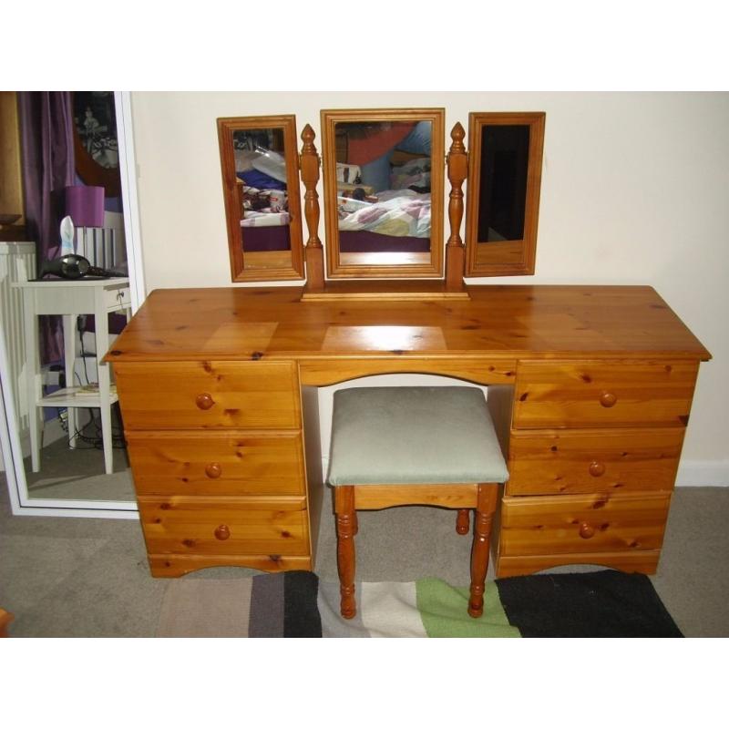 Pine dresser, with separate mirror and stool included in price.