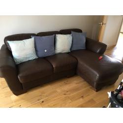 Brown Leather Suite, L shape 3 seater & chair