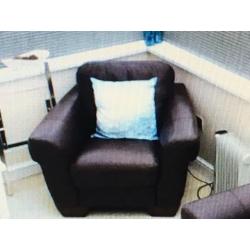 Brown Leather Suite, L shape 3 seater & chair