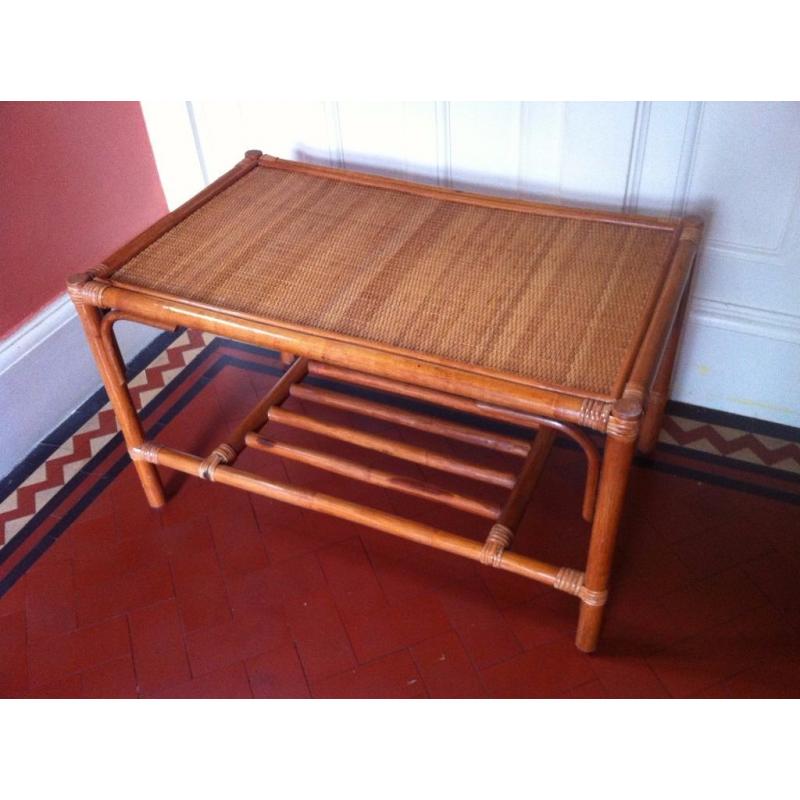 Vintage American "Jungalow" Bohemian Style Wicker & Cane Coffee Table / Can Deliver