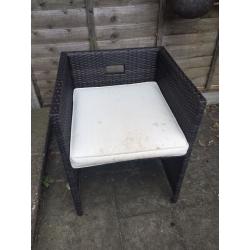 Wicker glass top table with 4 chairs and stools