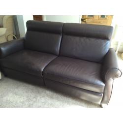 Large brown leather sofa with manual footrests from Dansk