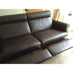 Large brown leather sofa with manual footrests from Dansk