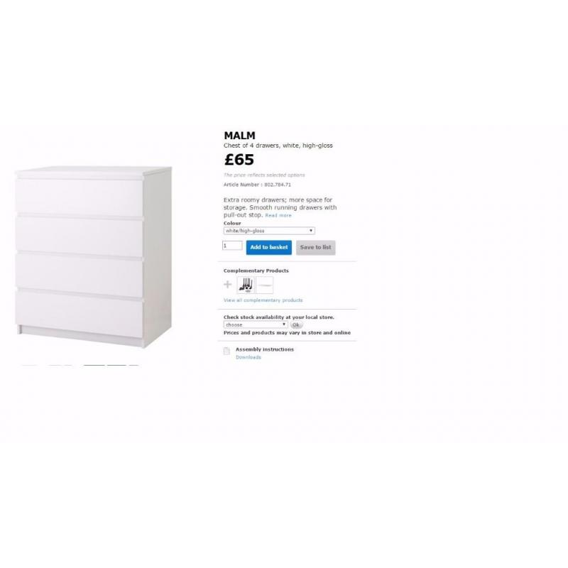 White Ikea Chest Of Drawers Less Than a Year Old