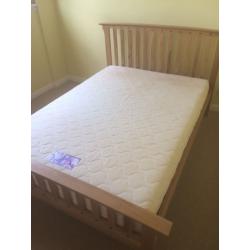 Oak effect double bed frame and mattress