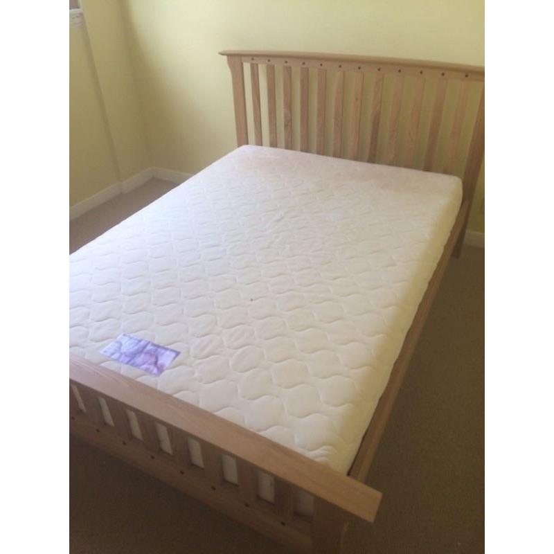 Oak effect double bed frame and mattress