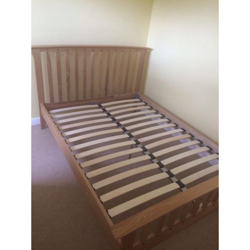 Oak effect double bed frame and mattress