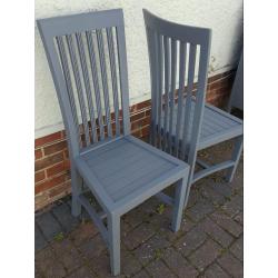 Pair of High Back Solid Wood Dining Chairs - Dark Grey