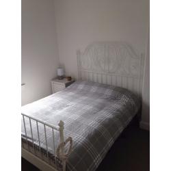 White bedroom suite (double bed, bedside cabinet, bookcase and desk)