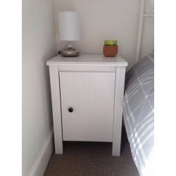 White bedroom suite (double bed, bedside cabinet, bookcase and desk)