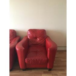 4 piece red leather sofas