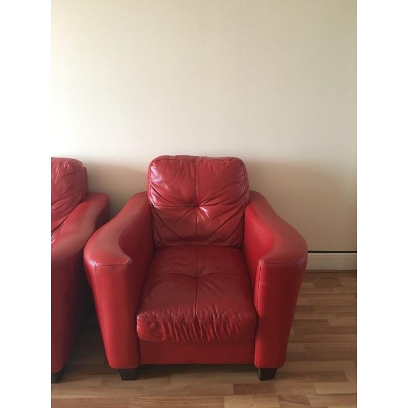 4 piece red leather sofas