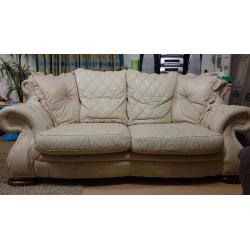 Large Cream Leather Quality Dianna Chesterfield Sofa