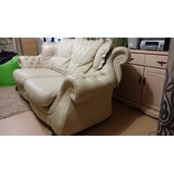 Large Cream Leather Quality Dianna Chesterfield Sofa