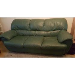 2 and 3 seater dark green leather sofas