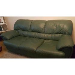 2 and 3 seater dark green leather sofas