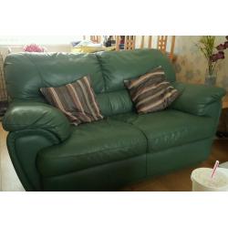 2 and 3 seater dark green leather sofas