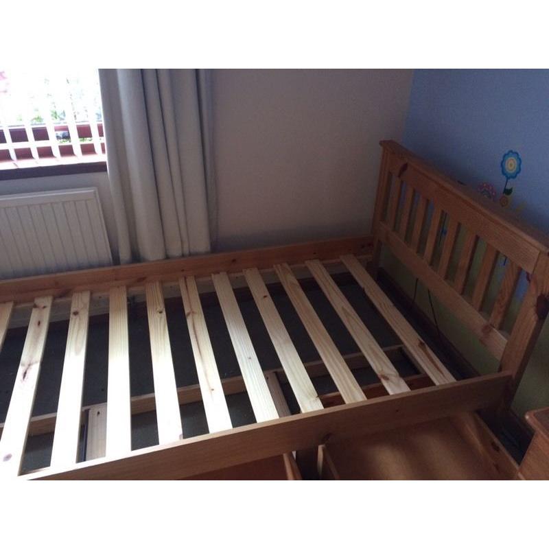 Wooden bed frame with 3 drawers