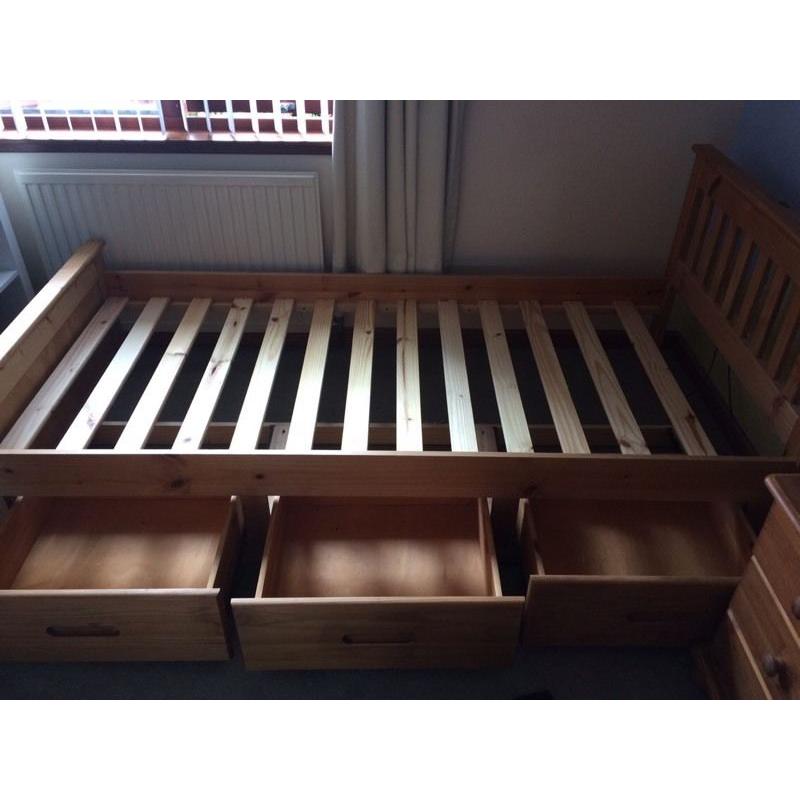 Wooden bed frame with 3 drawers