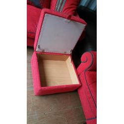 LUSH DFS RED SOFA, STORAGE FOOTSTOOL & ARMCHAIR FOR SALE.