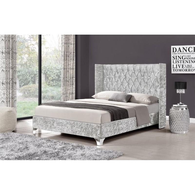 NEW Crushed Velvet bed frame - Two different designs in black or silver - Double / kingsize