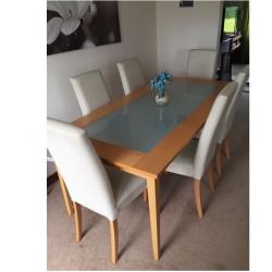 Solid wood - Table, Chairs(Leather), Sideboard & Drawers