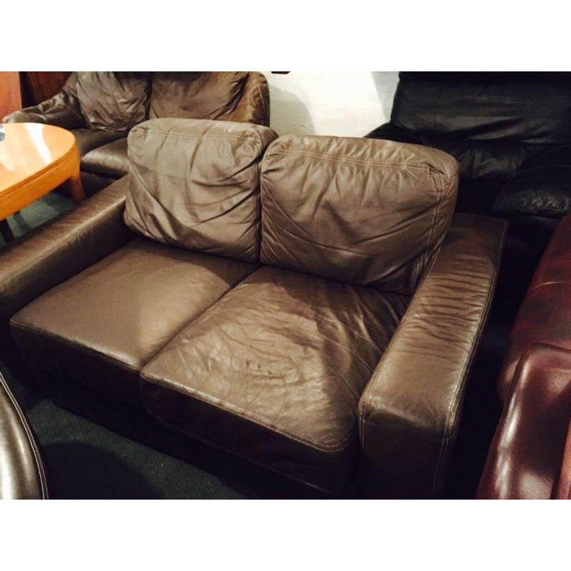 Brown leather 2 seater sofa