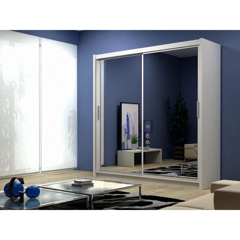 2 Door Sliding Mirrored Wardrob with Full Glass in Black, Brown Oak White Walnut- Brand New