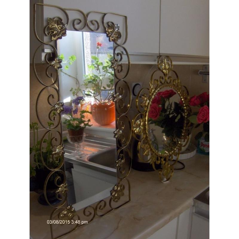 set of 2 vintage mirrors , wall mirrors in gold frame