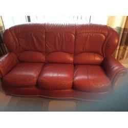 Burgundy 3seater sofa and armchair