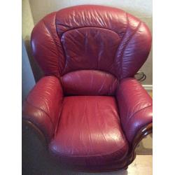 Burgundy 3seater sofa and armchair