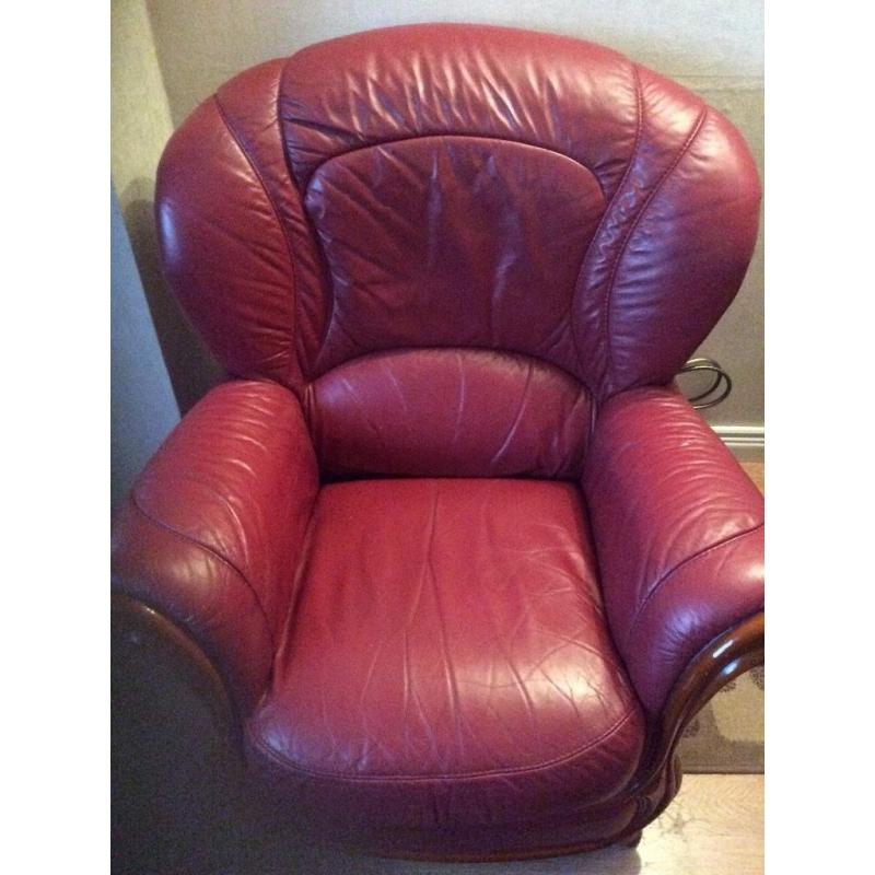 Burgundy 3seater sofa and armchair