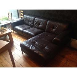 Left Corner Dark Brown Leather Sofa In Good Condition