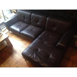 Left Corner Dark Brown Leather Sofa In Good Condition