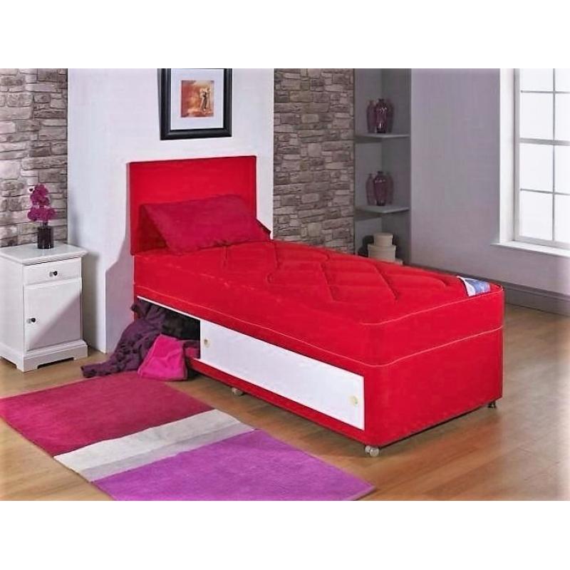 3FT SINGLE DIVAN BED SET INCLUDES BASE, MATTRESS, HEADBOARD & FREE DELIVERY